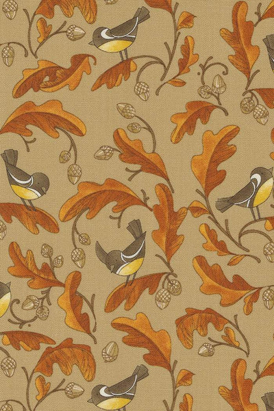 Forest Frolic Chickadees and Acorns By Robin Pickens For Moda Caramel