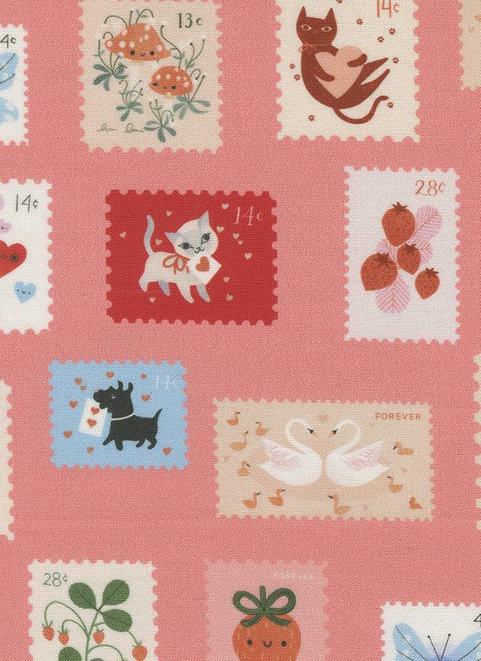 Funny Valentine Stamps By Lizzy House For Moda Coral