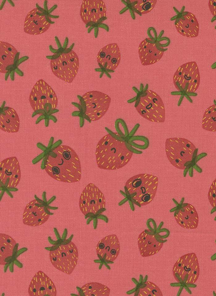 Funny Valentine Strawberries By Lizzy House For Moda Coral