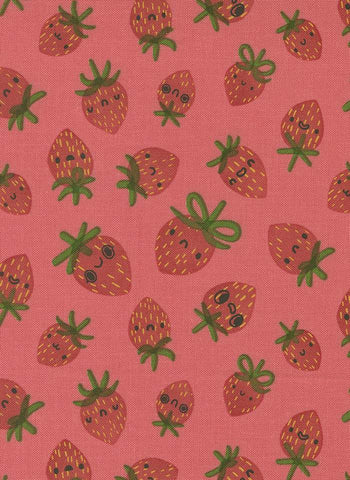 Funny Valentine Strawberries By Lizzy House For Moda Coral