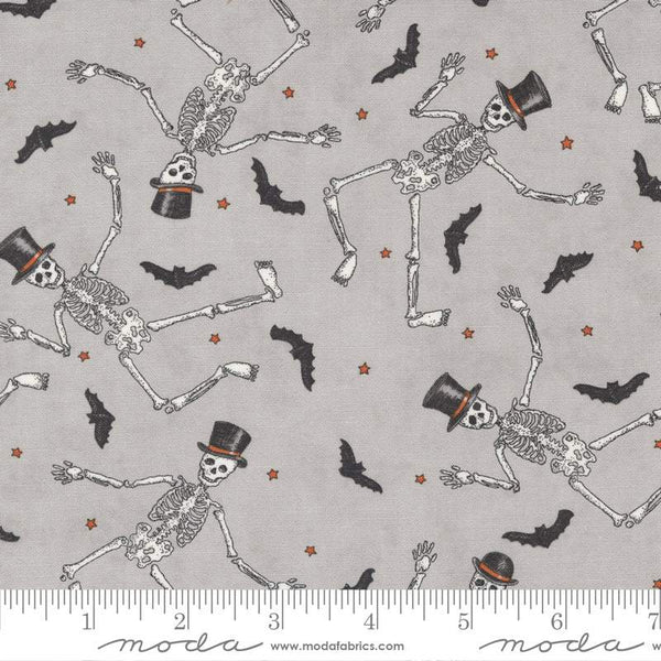 Ghostly Greetings Dancing Skeletons By Deb Strain For Moda Granite Grey