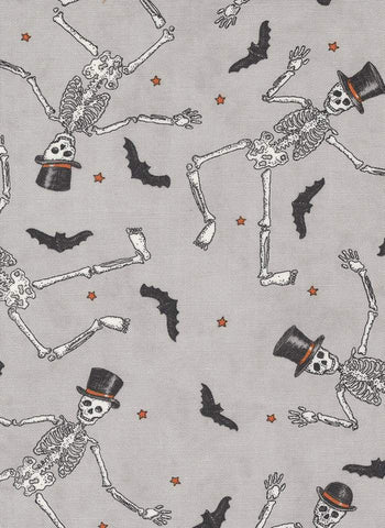 Ghostly Greetings Dancing Skeletons By Deb Strain For Moda Granite Grey