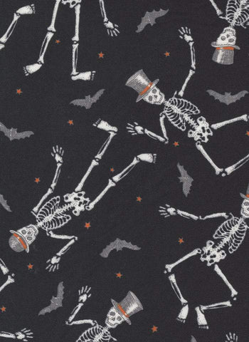 Ghostly Greetings Dancing Skeletons By Deb Strain For Moda Midnight Black