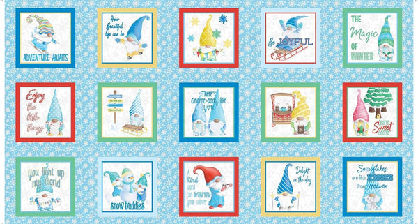 Gnome Wonderland Winter Time Boxes Panel By Andi Metz For Benartex Blue / Multi
