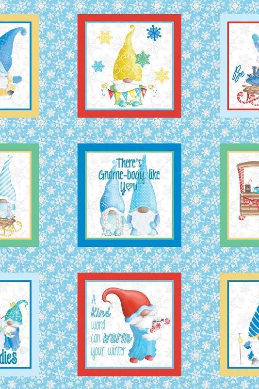 Gnome Wonderland Winter Time Boxes Panel By Andi Metz For Benartex Blue / Multi