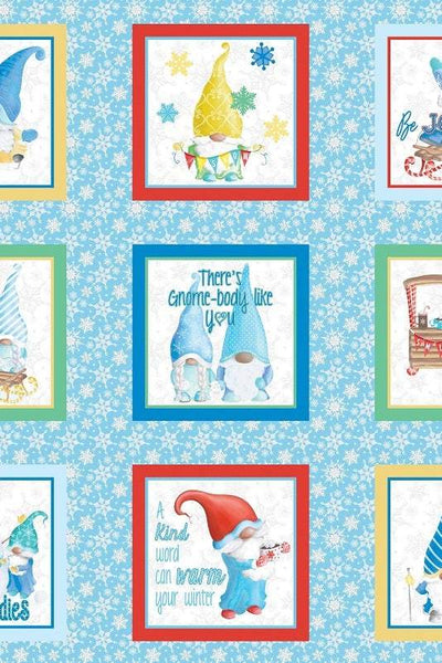 Gnome Wonderland Winter Time Boxes Panel By Andi Metz For Benartex Blue / Multi