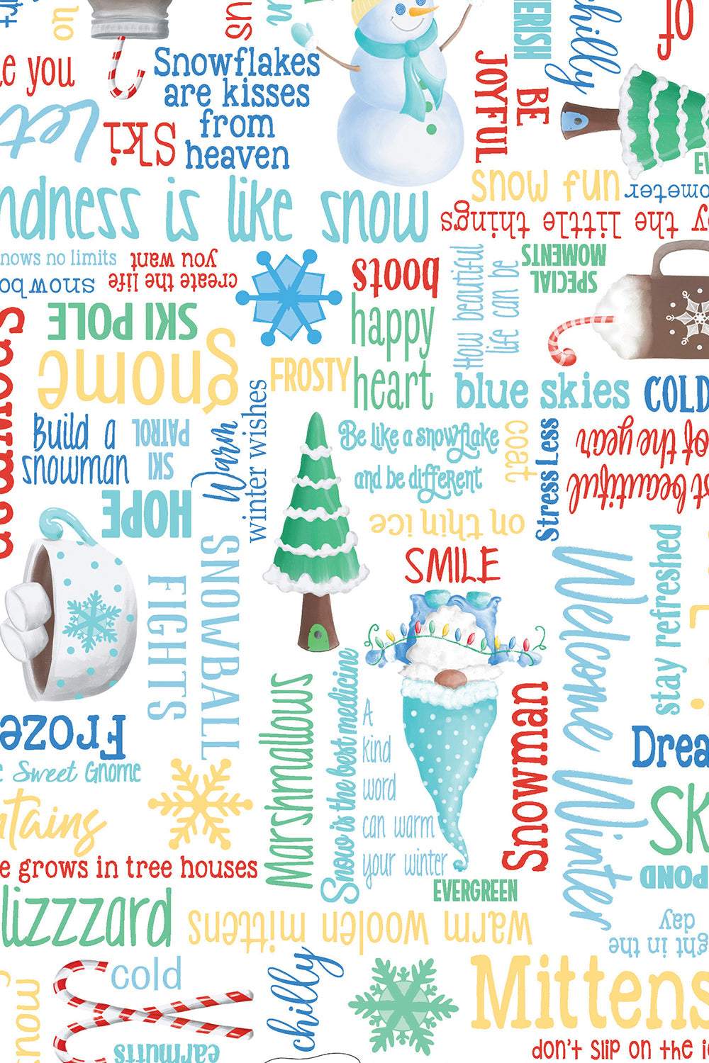 Gnome Wonderland Winter Words By Andi Metz For Benartex White / Multi