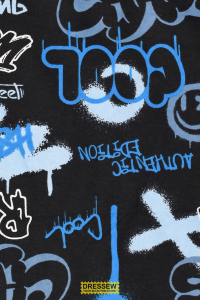 Graffiti Flannelette Black / Blue