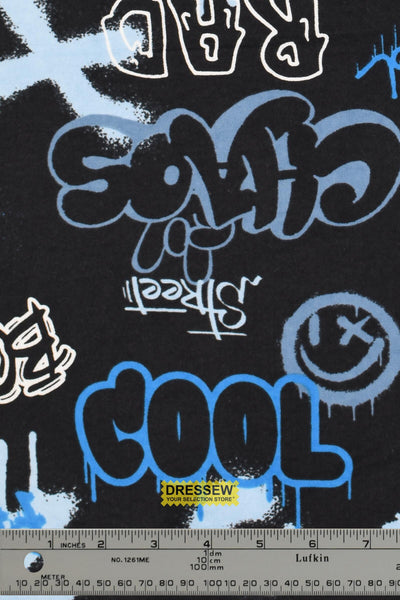 Graffiti Flannelette Black / Blue