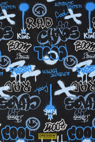 Graffiti Flannelette Black / Blue