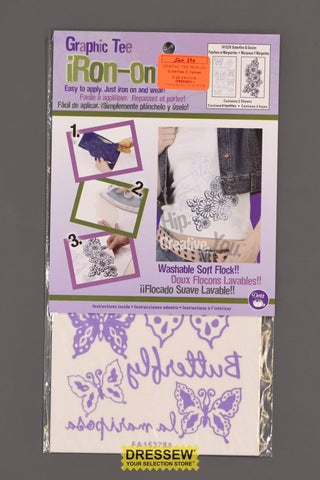 Graphic Tee Iron-On Butterflies & Daisies Lavender & Purple