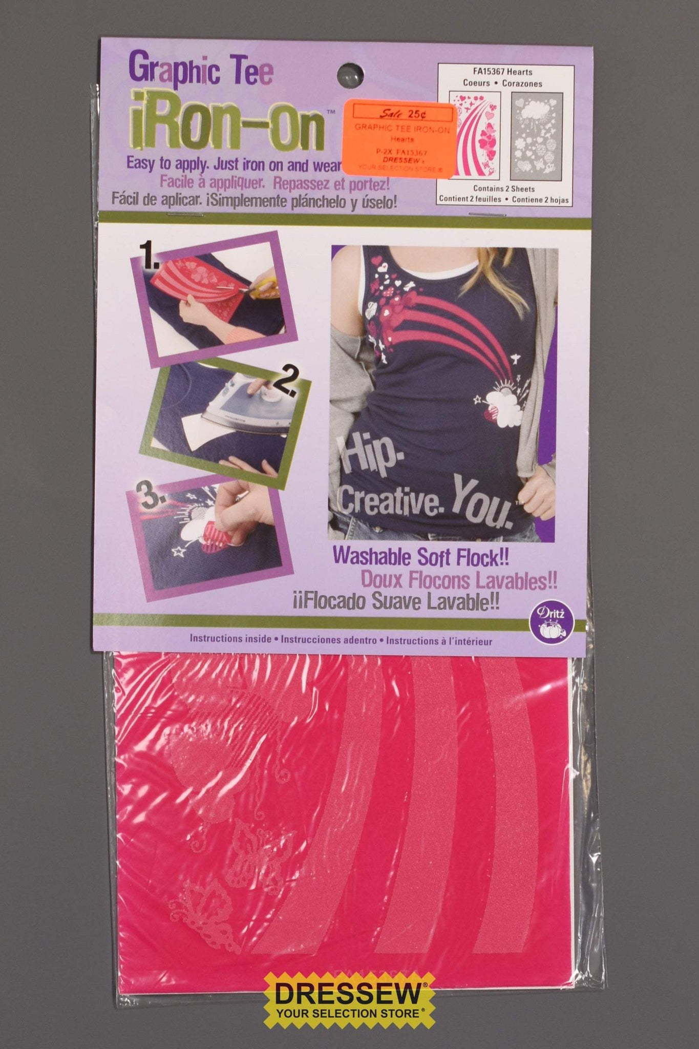 Graphic Tee Iron-On Hearts Fuchsia