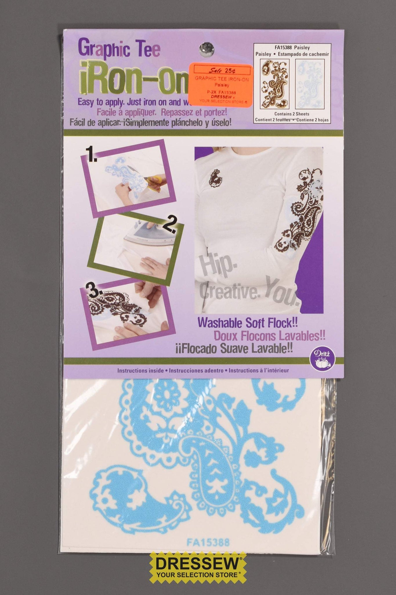 Graphic Tee Iron-On Paisley Brown & Light Blue