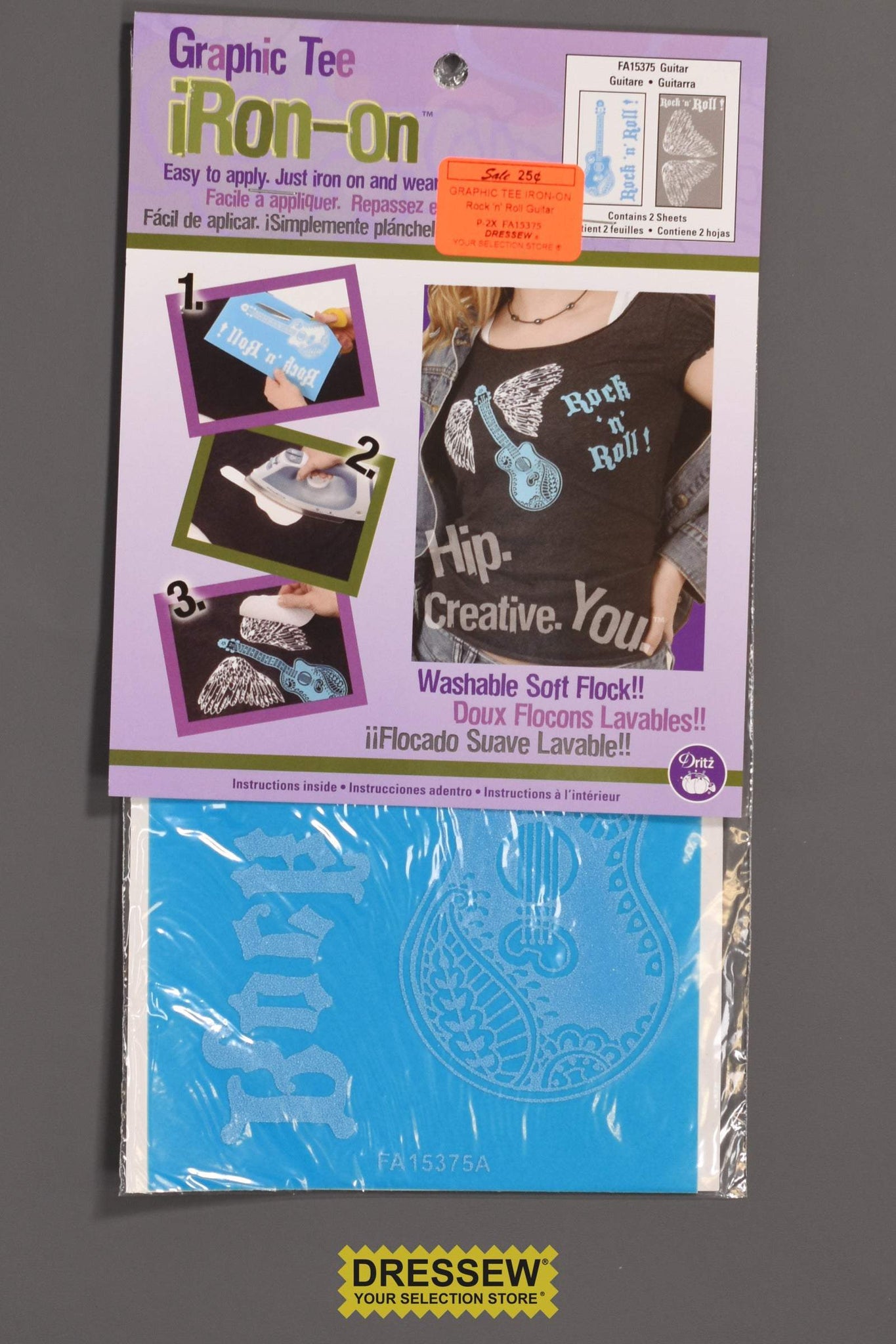 Graphic Tee Iron-On Rock 'n' Roll Guitar Blue & White