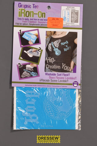 Graphic Tee Iron-On Rock 'n' Roll Guitar Blue & White