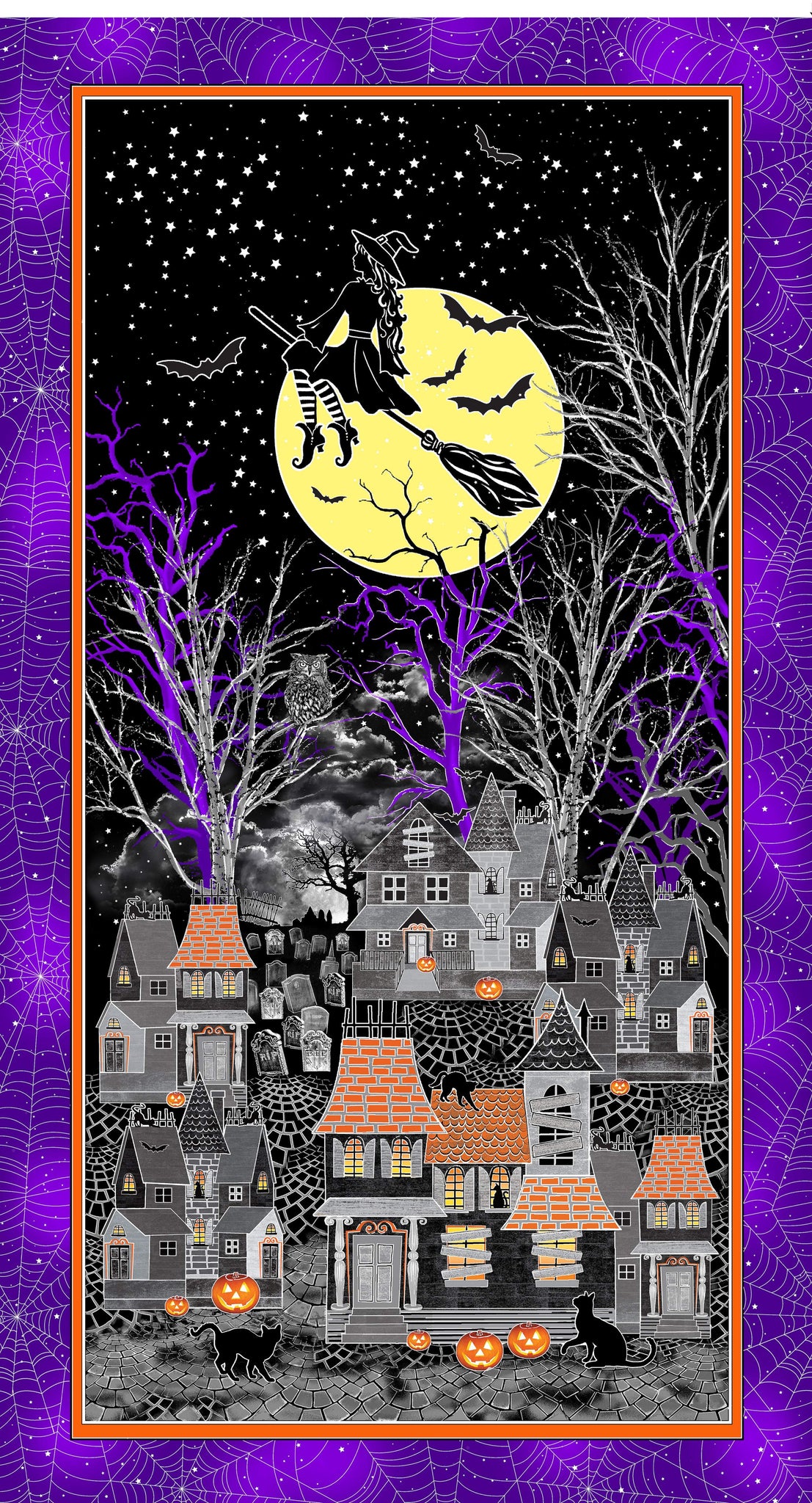 Halloween Spirit Digital All Hallow's Eve Panel By Kanvas Studio For Benartex Digital Panel Glow Multi