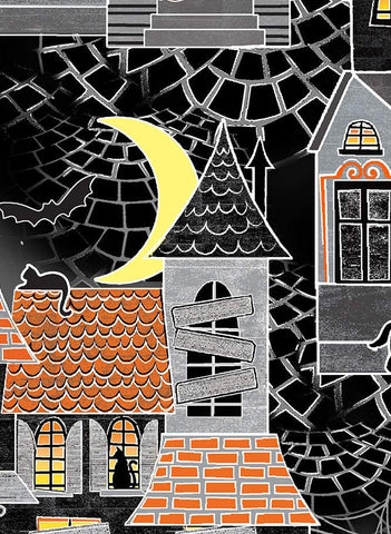 Halloween Spirit Digital Frightville By Kanvas Studio For Benartex Digital Glow Charcoal Grey