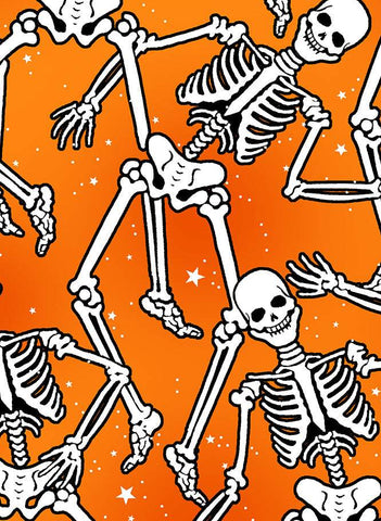 Halloween Spirit Digital Skeleton Crew By Kanvas Studio For Benartex Digital Glow Orange