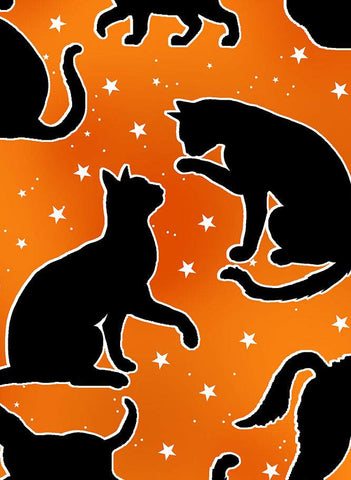 Halloween Spirit Digital Spooktacular Cats By Kanvas Studio For Benartex Digital Glow Orange