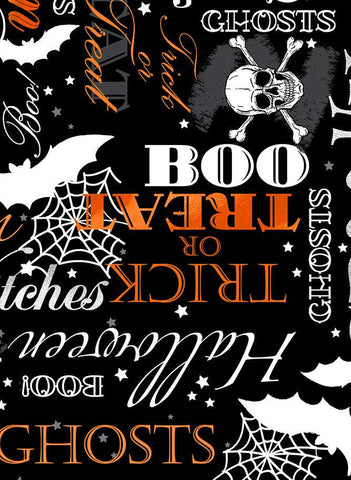Halloween Spirit Digital Spooky Words By Kanvas Studio For Benartex Digital Glow Orange / Black