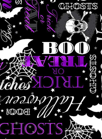 Halloween Spirit Digital Spooky Words By Kanvas Studio For Benartex Digital Glow Purple / Black