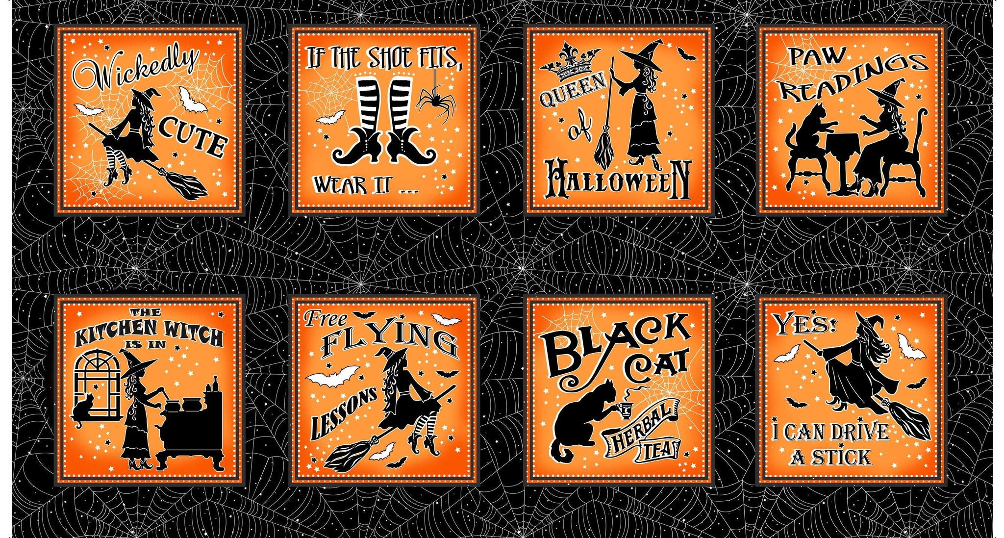 Halloween Spirit Digital Witching Hour Boxes Panel By Kanvas Studio For Benartex Digital Panel Glow Black