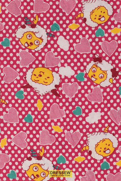 Happy Lamb Flannelette Fuchsia / Multi