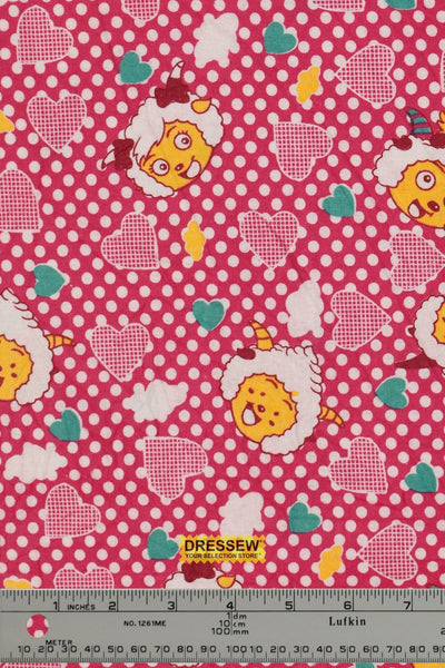 Happy Lamb Flannelette Fuchsia / Multi