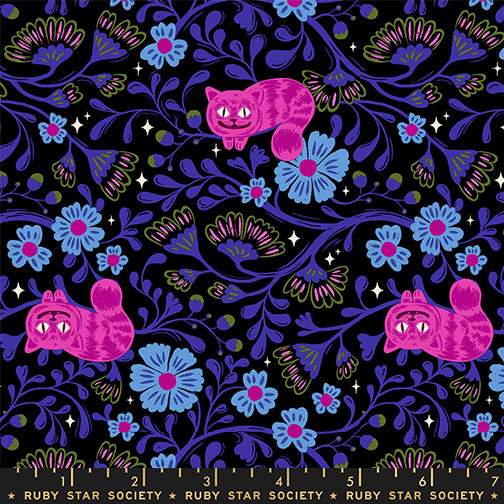Hello Alice Cheshire Cats By Sarah Watts Of Ruby Star Society For Moda Black