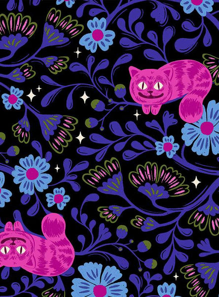 Hello Alice Cheshire Cats By Sarah Watts Of Ruby Star Society For Moda Black