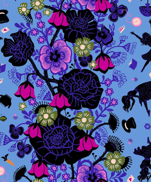 Hello Alice Rabbit Hole Damask By Sarah Watts Of Ruby Star Society For Moda Lindley Blue