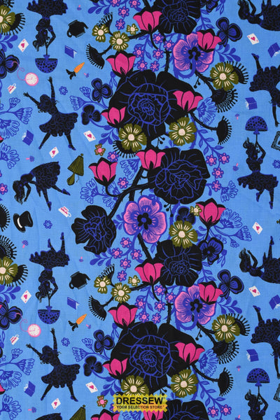 Hello Alice Rabbit Hole Damask By Sarah Watts Of Ruby Star Society For Moda Lindley Blue
