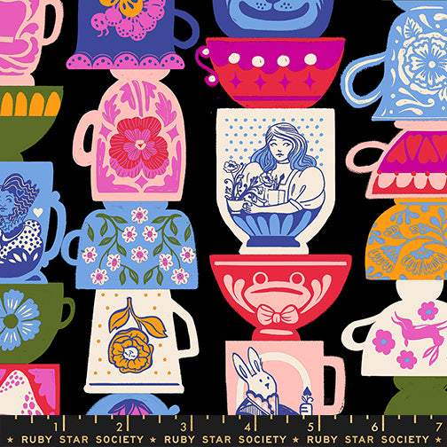 Hello Alice Tea Party By Sarah Watts Of Ruby Star Society For Moda Black