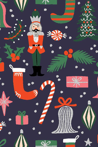 Holiday Classics Deck the Halls By Rifle Paper Co. For Cotton + Steel Navy / Metallic
