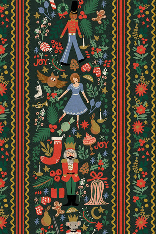 Holiday Classics IV Canvas Holly Jolly Nutcracker By Rifle Paper Co. For Cotton + Steel Evergreen / Metallic Gold