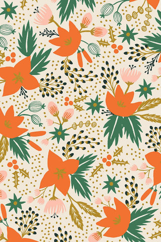Holiday Classics Poinsettia By Rifle Paper Co. For Cotton + Steel Cream / Metallic