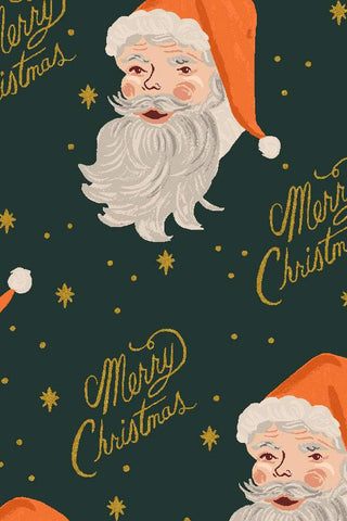 Holiday Classics Santa By Rifle Paper Co. For Cotton + Steel Evergreen / Metallic