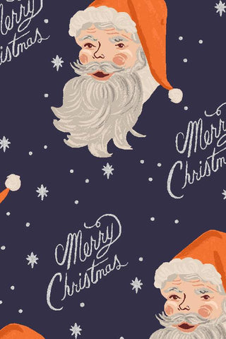 Holiday Classics Santa By Rifle Paper Co. For Cotton + Steel Navy / Metallic