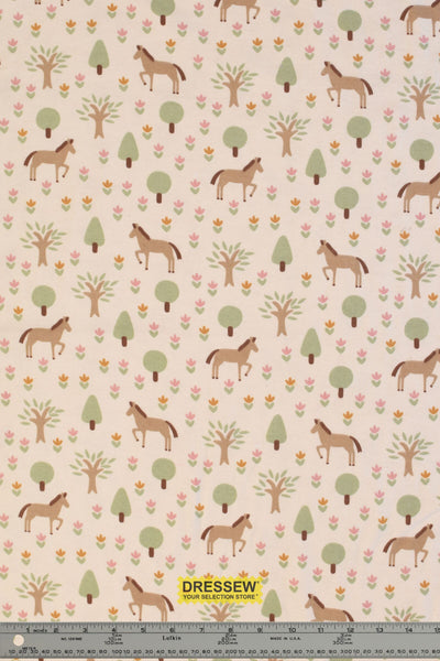 Horse in the Woods Flannelette Ivory / Brown