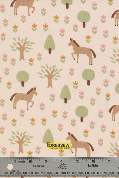 Horse in the Woods Flannelette Ivory / Brown