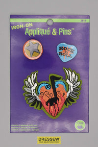Iron-On Applique & Pins Rock & Roll