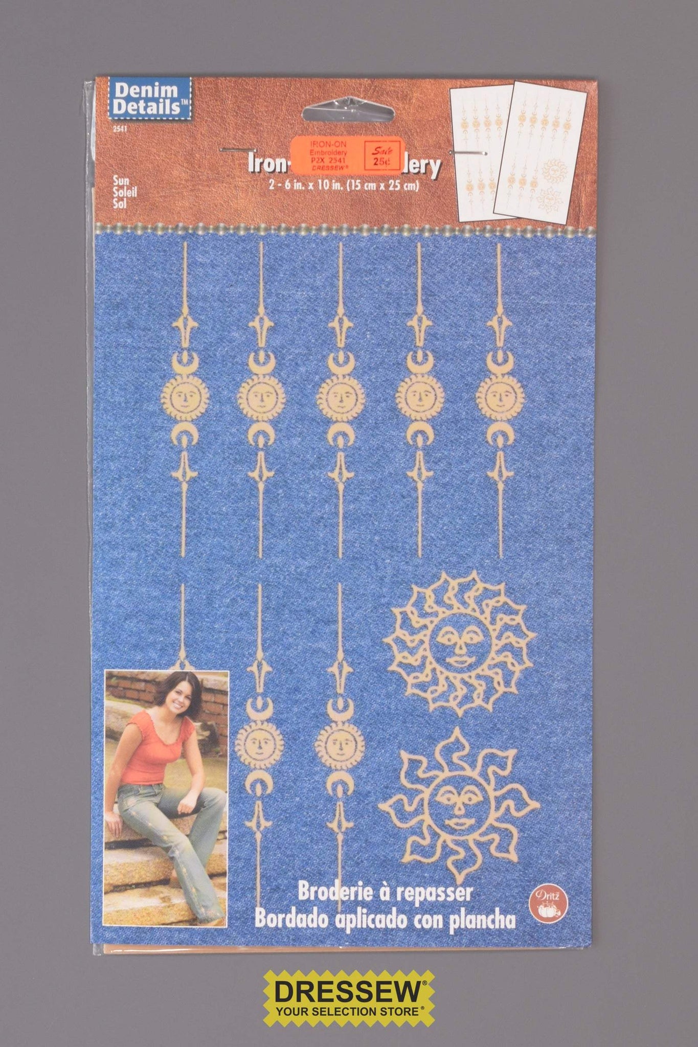 Iron-On Embroidery 15cm x 25cm Sun