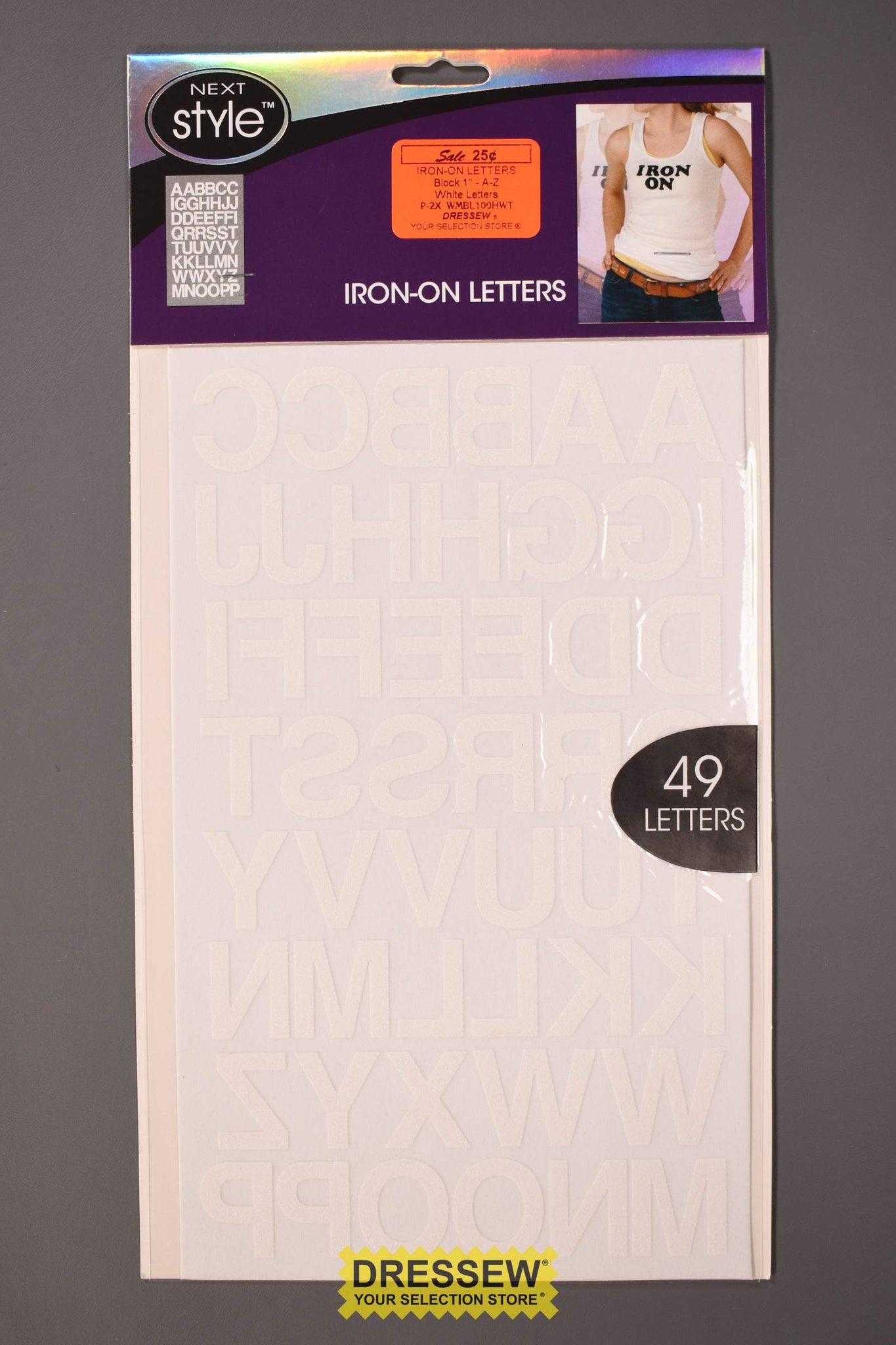 Iron-On Letters Block - 1" - A-Z White Letters