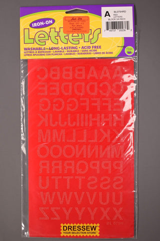 Iron-On Letters Block - 3/4" - A-Z Red Letters