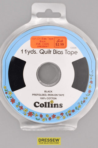 Iron-On Quilt Bias Tape 6mm (1/4") Black