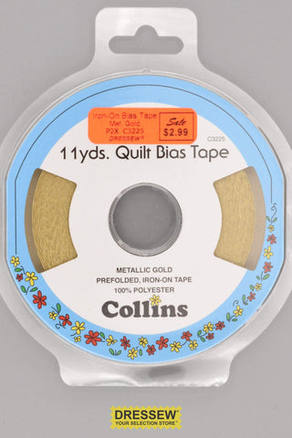Iron-On Quilt Bias Tape 6mm (1/4") Metallic Gold