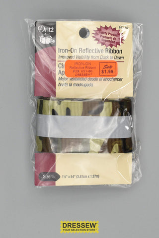 Iron-On Reflective Ribbon 1-1/2" x 54" Green Camouflage