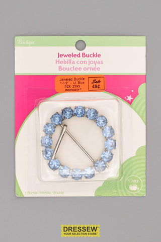 Jeweled Buckle 1-1/2" Round Light Blue
