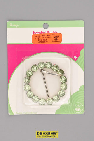 Jeweled Buckle 1-1/2" Round Light Green