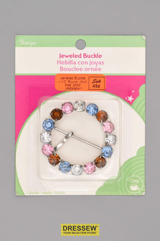 Jeweled Buckle 1-1/2" Round Multi
